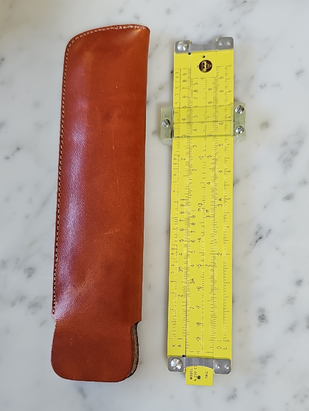Vintage Pickett N200-ES Yellow Eye-Saver Pocket Trig Slide Rule + Leather Case